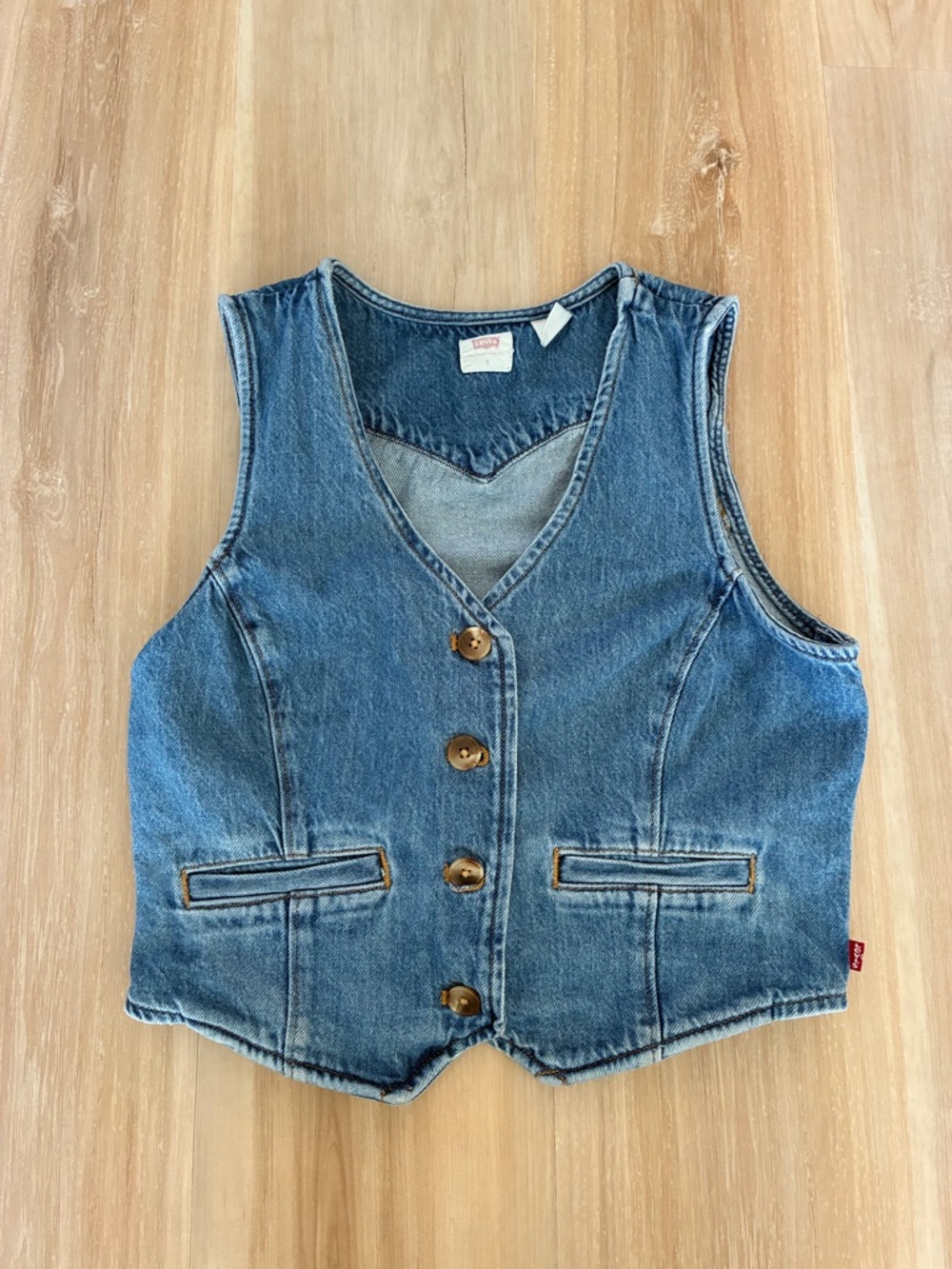 Levi's Light Blue Denim Vest with Wooden-Style Buttons